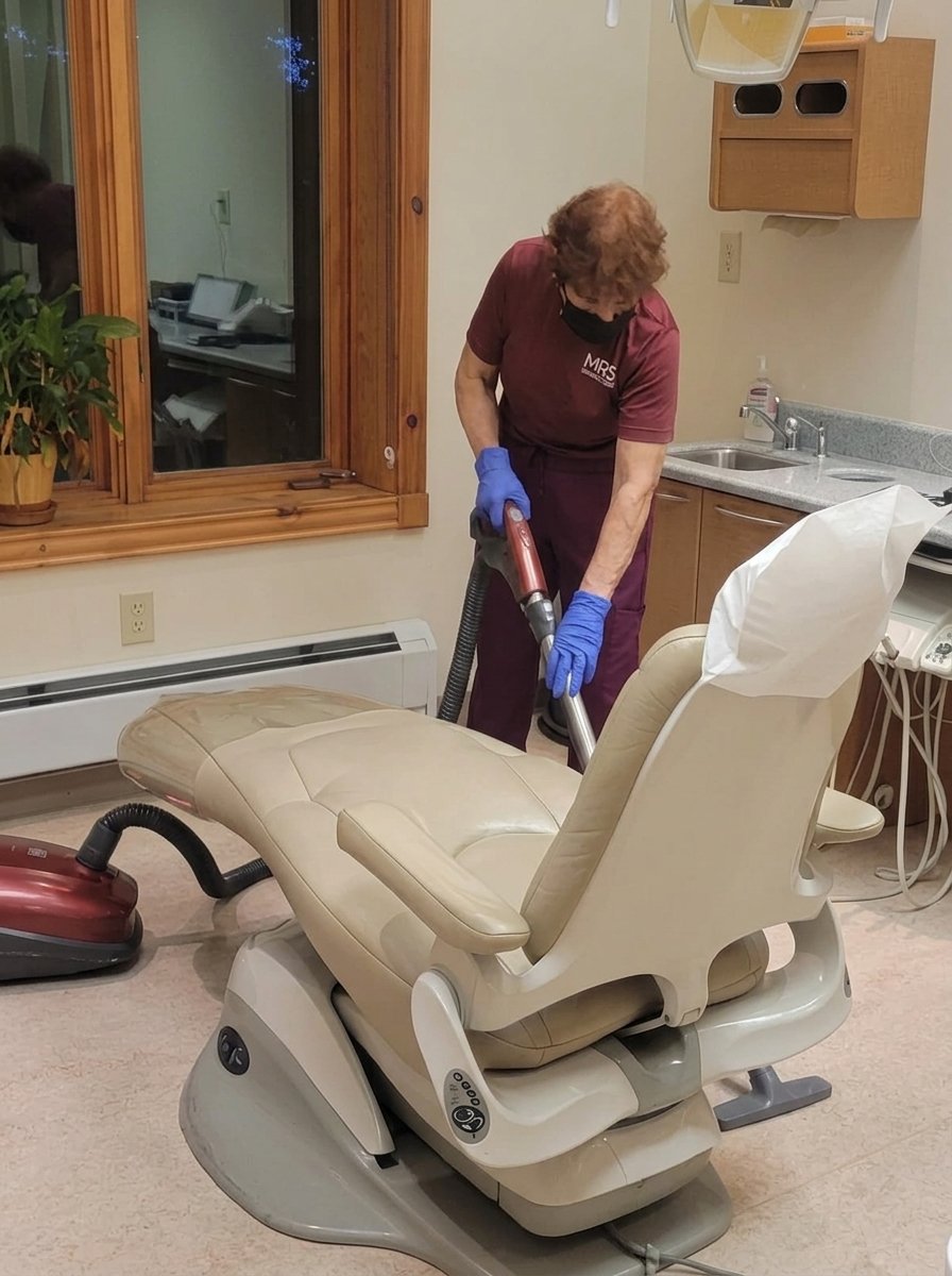 MRC team member cleaning a dental treatment room